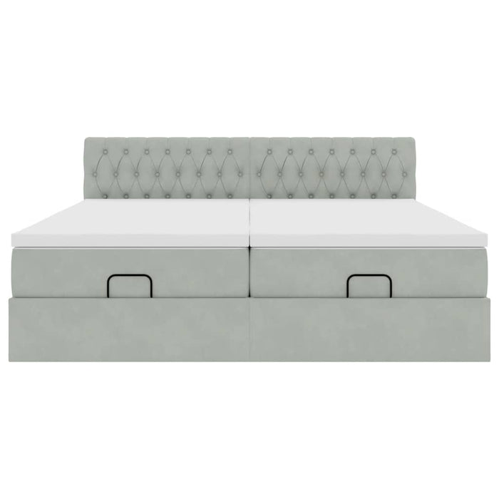 Cadru de pat otoman cu saltele Gri deschis 180x200cm catifea - WALTI WALTI