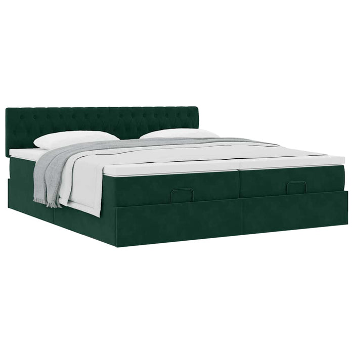 Cadru de pat otoman cu saltele, catifea verde închis 180x200cm - WALTI WALTI