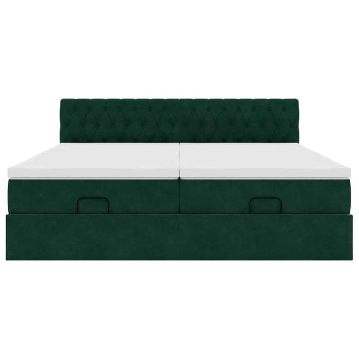 Cadru de pat otoman cu saltele, catifea verde închis 180x200cm - WALTI WALTI