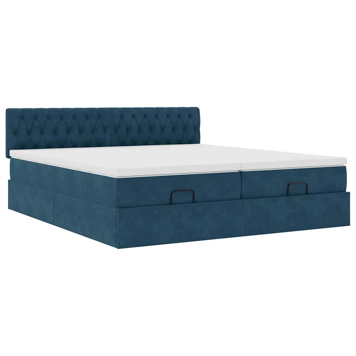Cadru pat otoman cu saltele Albastru închis 180x200cm catifea WALTI