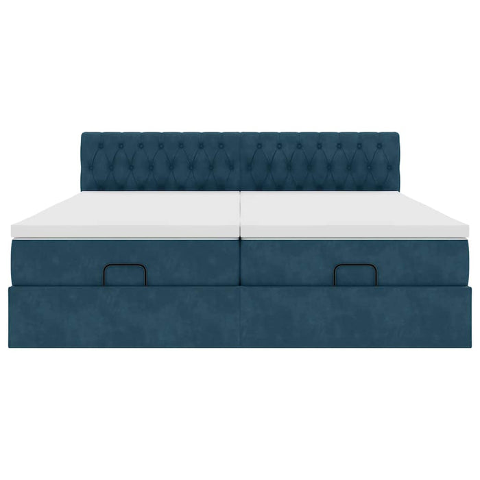 Cadru pat otoman cu saltele Albastru închis 180x200cm catifea WALTI