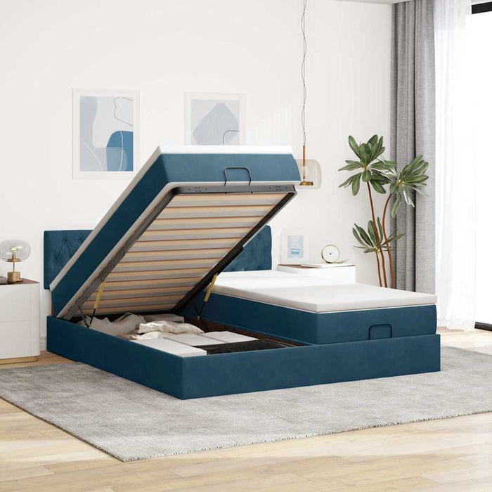 Cadru pat otoman cu saltele Albastru închis 180x200cm catifea WALTI
