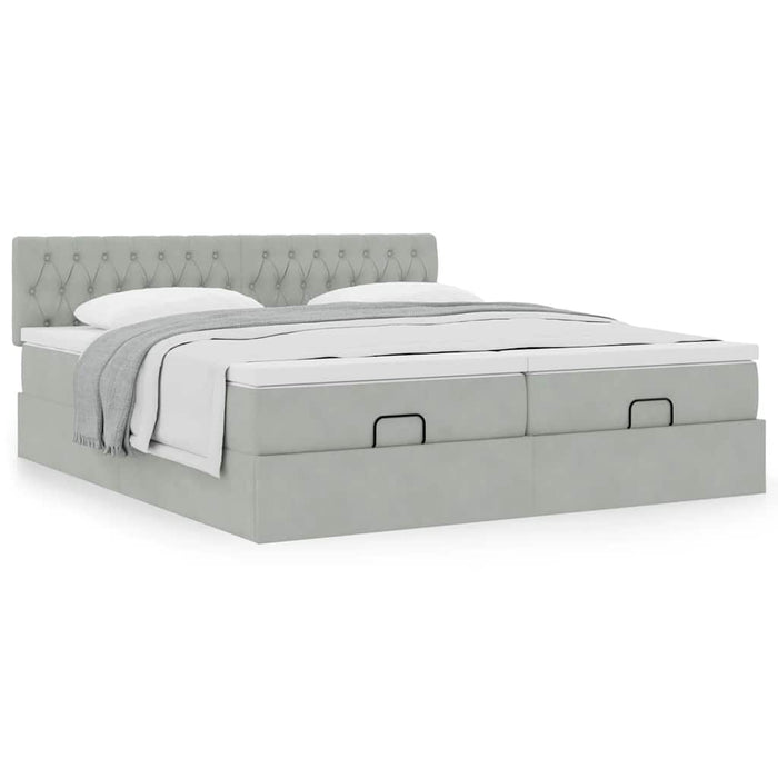 Cadru de pat otoman cu saltele Gri deschis 200x200cm catifea - WALTI WALTI