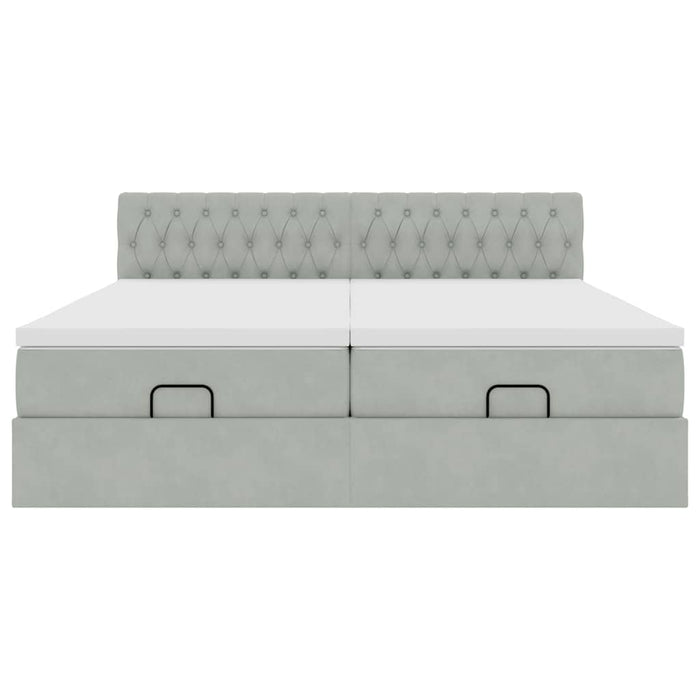 Cadru de pat otoman cu saltele Gri deschis 200x200cm catifea - WALTI WALTI