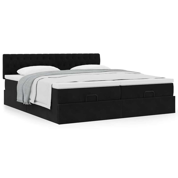 Cadru de pat otoman cu saltele, catifea neagră 200x200cm - WALTI WALTI