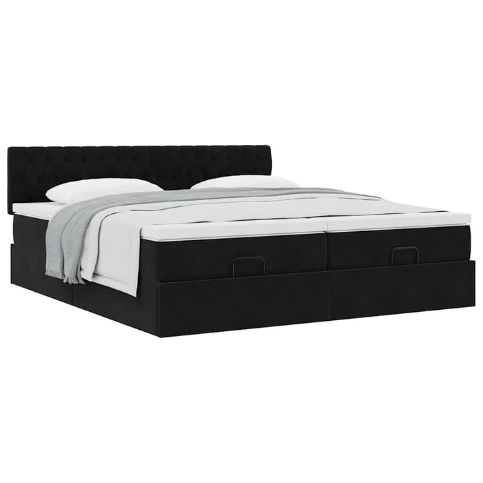 Cadru de pat otoman cu saltele, catifea neagră 200x200cm - WALTI WALTI