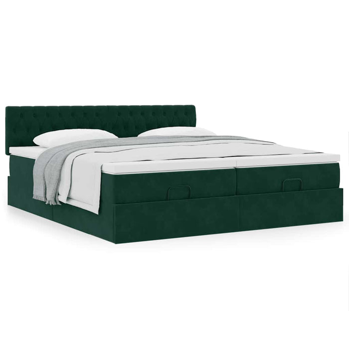 Cadru de pat otoman cu saltele Verde închis 200x200cm catifea - WALTI WALTI