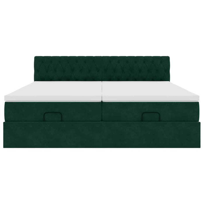 Cadru de pat otoman cu saltele Verde închis 200x200cm catifea - WALTI WALTI