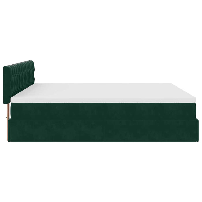 Cadru de pat otoman cu saltele Verde închis 200x200cm catifea - WALTI WALTI