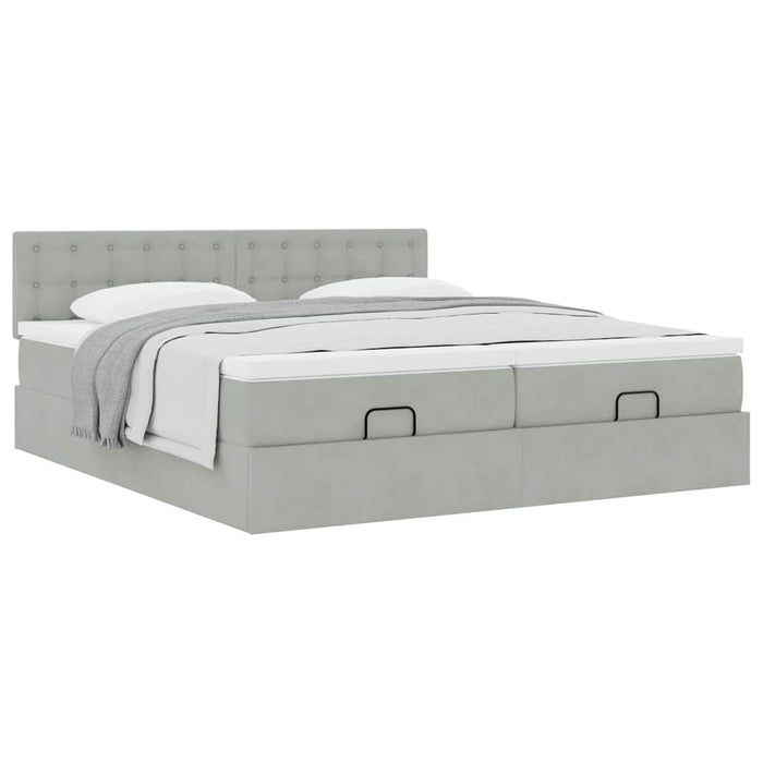 Cadru de pat otoman cu saltele Gri deschis 160x200cm catifea - WALTI WALTI