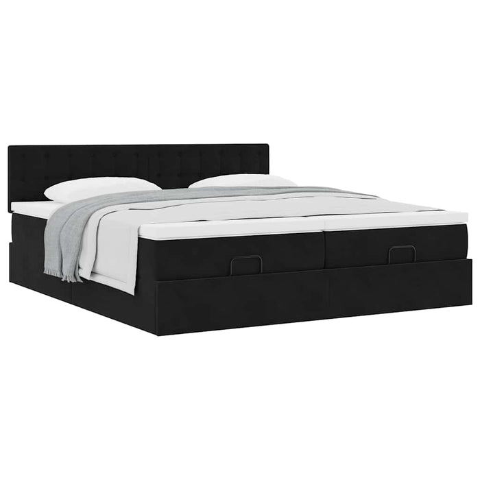 Cadru de pat otoman cu saltele, catifea neagră 160x200cm - WALTI WALTI