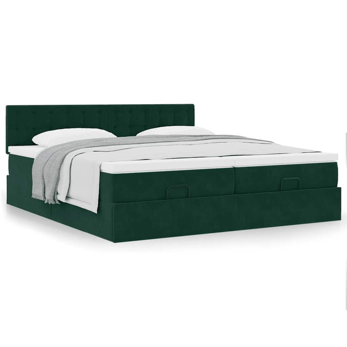 Cadru de pat otoman cu saltele Verde închis 160x200cm catifea - WALTI WALTI