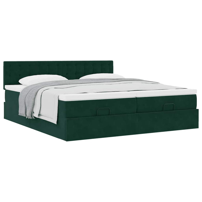 Cadru de pat otoman cu saltele Verde închis 160x200cm catifea - WALTI WALTI