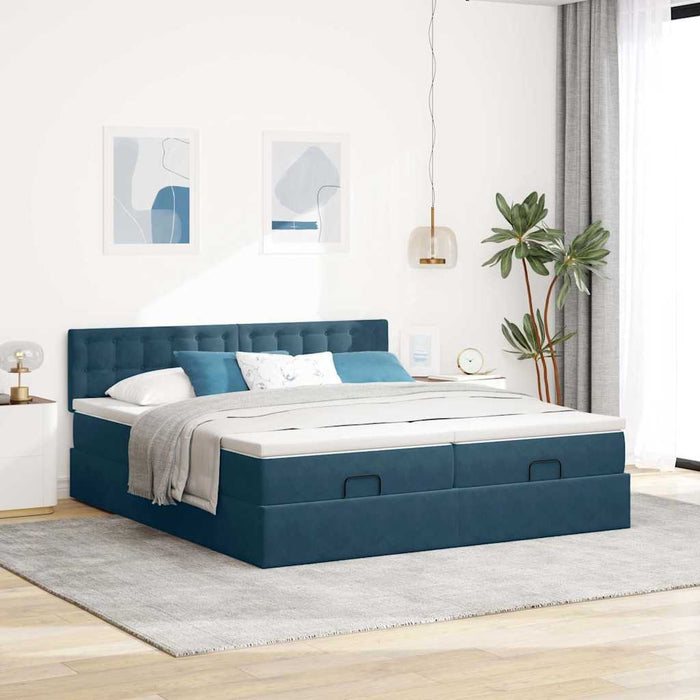Cadru pat otoman cu saltele Albastru închis 160x200cm catifea - WALTI WALTI