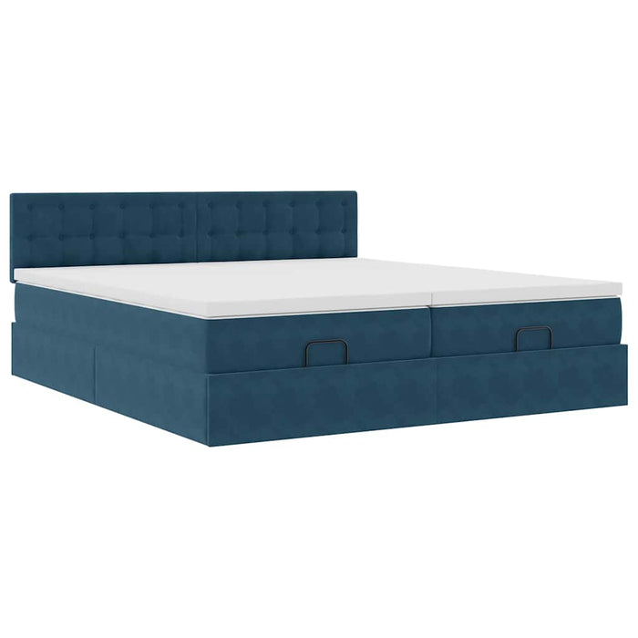 Cadru pat otoman cu saltele Albastru închis 160x200cm catifea - WALTI WALTI