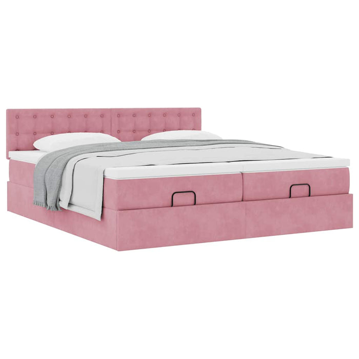 Cadru de pat otoman cu saltele Roz 160x200cm catifea - WALTI WALTI