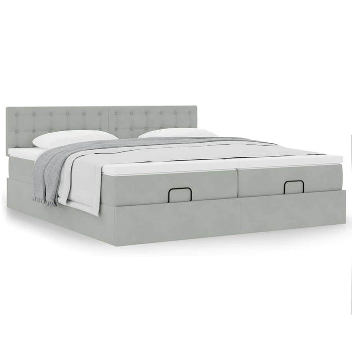 Cadru de pat otoman cu saltele Gri deschis 180x200cm catifea - WALTI WALTI
