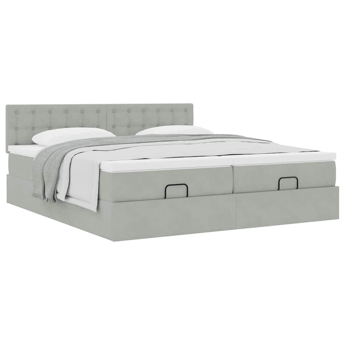 Cadru de pat otoman cu saltele Gri deschis 180x200cm catifea - WALTI WALTI