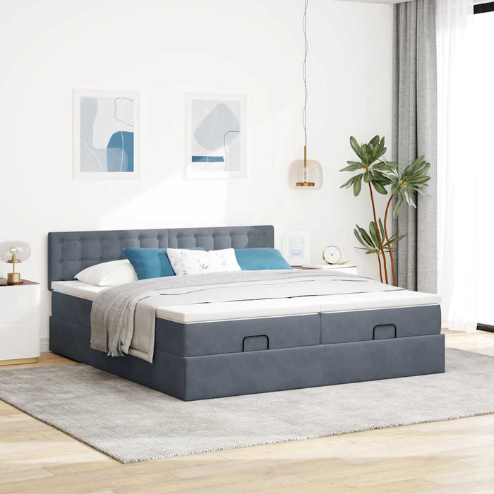Cadru de pat otoman cu saltele Gri închis 180x200cm catifea - WALTI WALTI