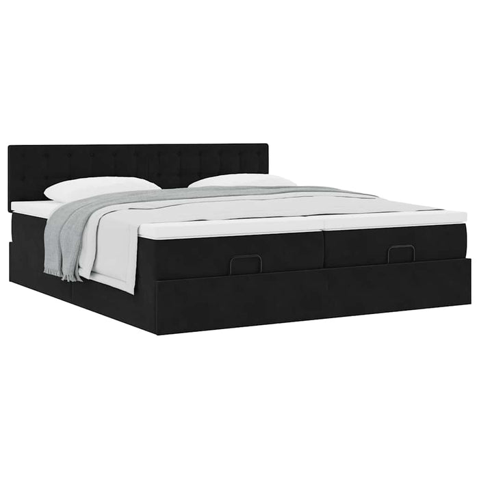 Cadru de pat otoman cu saltele, catifea neagră 180x200cm - WALTI WALTI