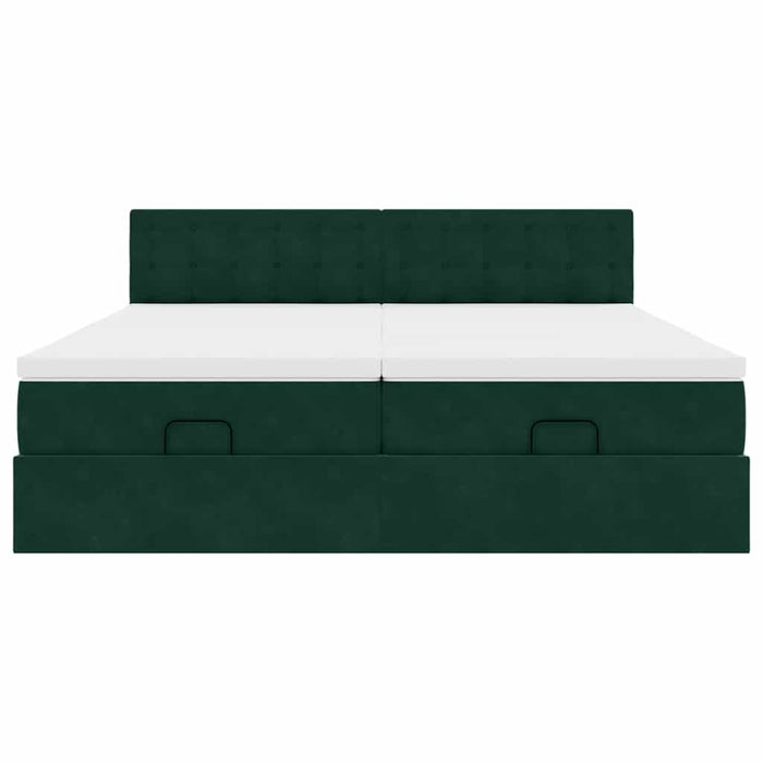 Cadru de pat otoman cu saltele, catifea verde închis 180x200cm - WALTI WALTI