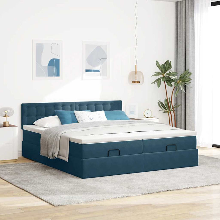 Cadru pat otoman cu saltele Albastru închis 180x200cm catifea - WALTI WALTI