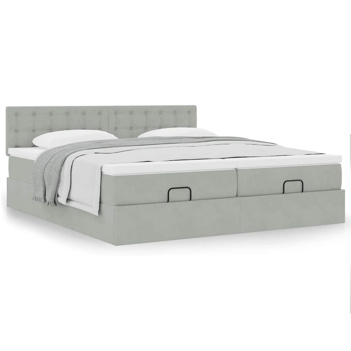 Cadru de pat otoman cu saltele Gri deschis 200x200cm catifea - WALTI WALTI