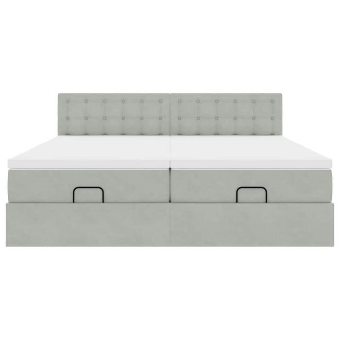Cadru de pat otoman cu saltele Gri deschis 200x200cm catifea - WALTI WALTI