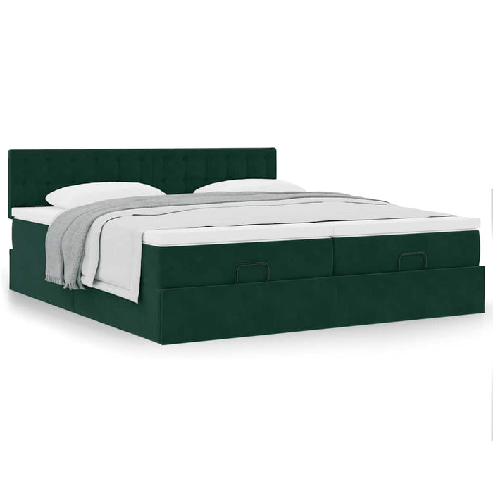 Cadru de pat otoman cu saltele Verde închis 200x200cm catifea - WALTI WALTI