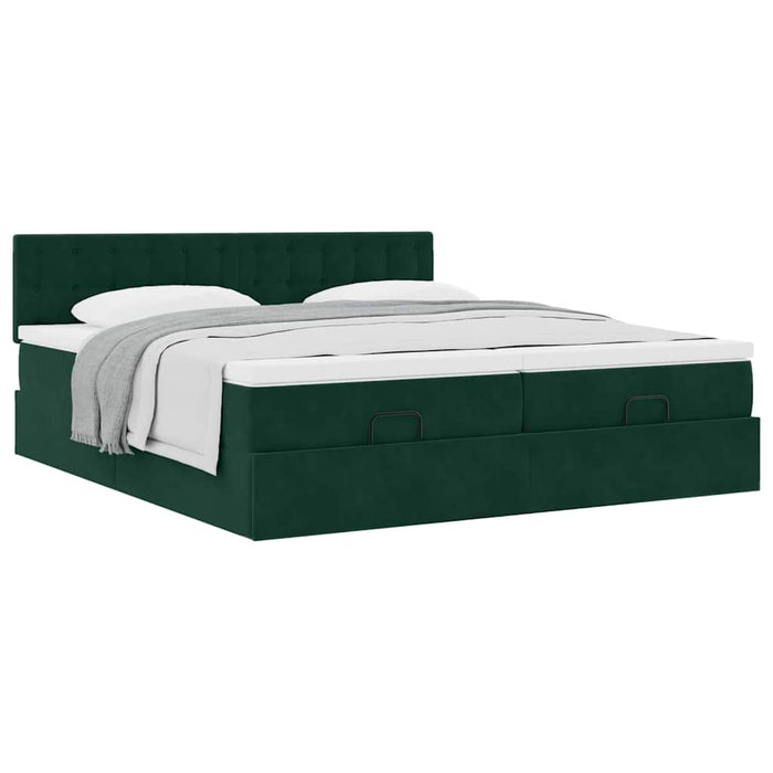 Cadru de pat otoman cu saltele Verde închis 200x200cm catifea - WALTI WALTI