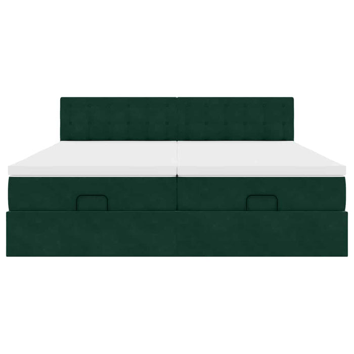 Cadru de pat otoman cu saltele Verde închis 200x200cm catifea - WALTI WALTI