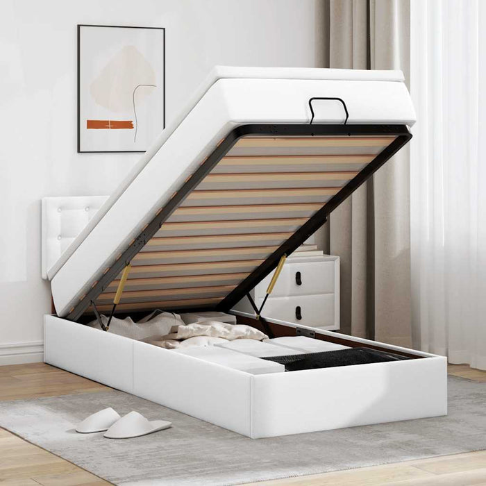 Cadru pat otoman cu saltea alb pur 80x200cm piele artificială - WALTI WALTI