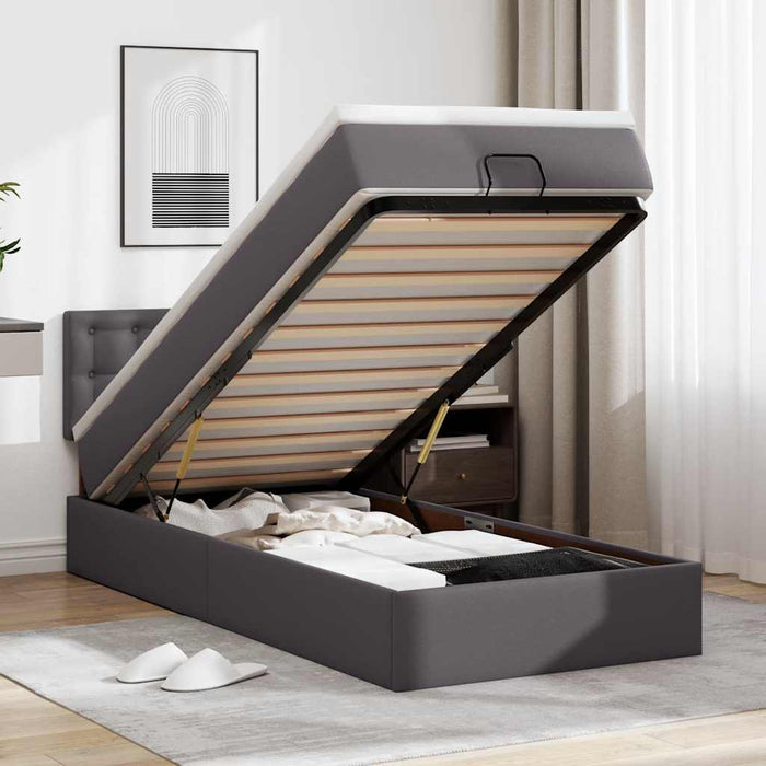 Cadru de pat otoman cu saltea gri 80x200cm piele artificială - WALTI WALTI