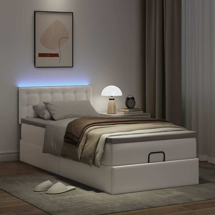 Cadru pat otoman cu saltea alb pur 90x190cm piele artificială - WALTI WALTI