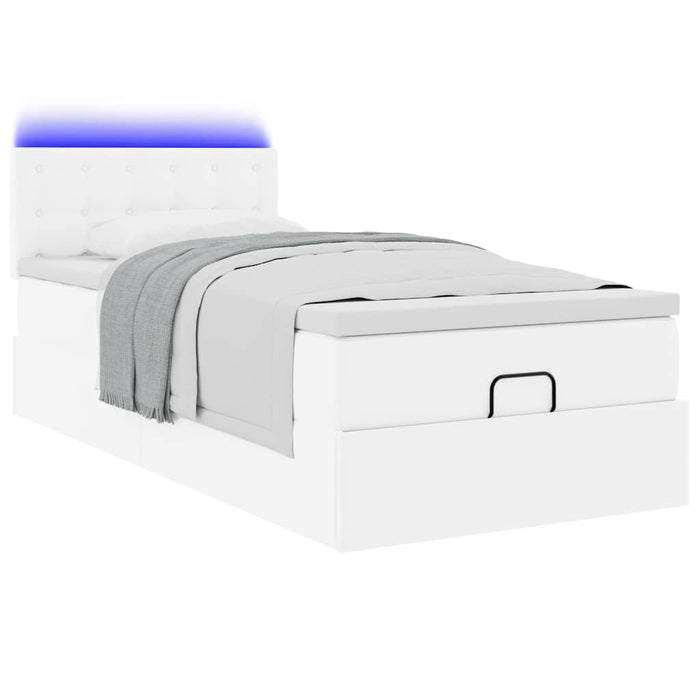 Cadru pat otoman cu saltea alb pur 90x190cm piele artificială - WALTI WALTI