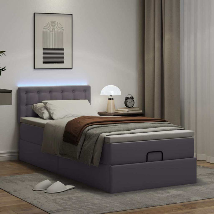Cadru de pat otoman cu saltea gri 90x190cm piele artificială - WALTI WALTI