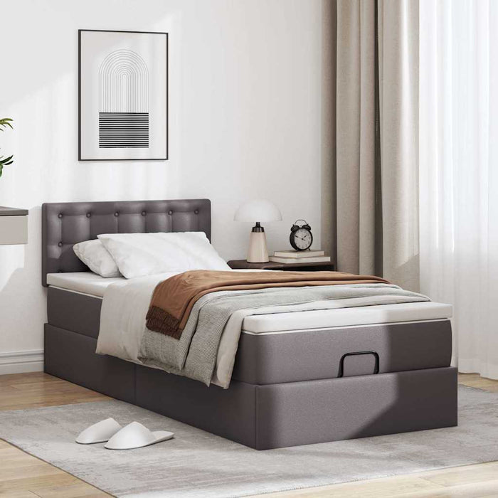 Cadru de pat otoman cu saltea gri 90x190cm piele artificială - WALTI WALTI