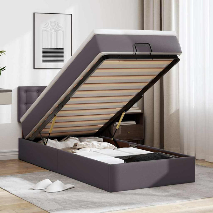 Cadru de pat otoman cu saltea gri 90x190cm piele artificială - WALTI WALTI
