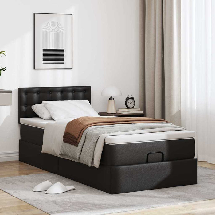 Cadru de pat otoman cu saltea neagră 90x200cm piele artificială - WALTI WALTI