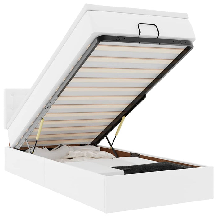 Cadru pat otoman cu saltea alb pur 90x200cm piele artificială - WALTI WALTI