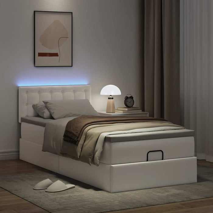 Cadru pat otoman cu saltea alb pur 90x200cm piele artificială - WALTI WALTI