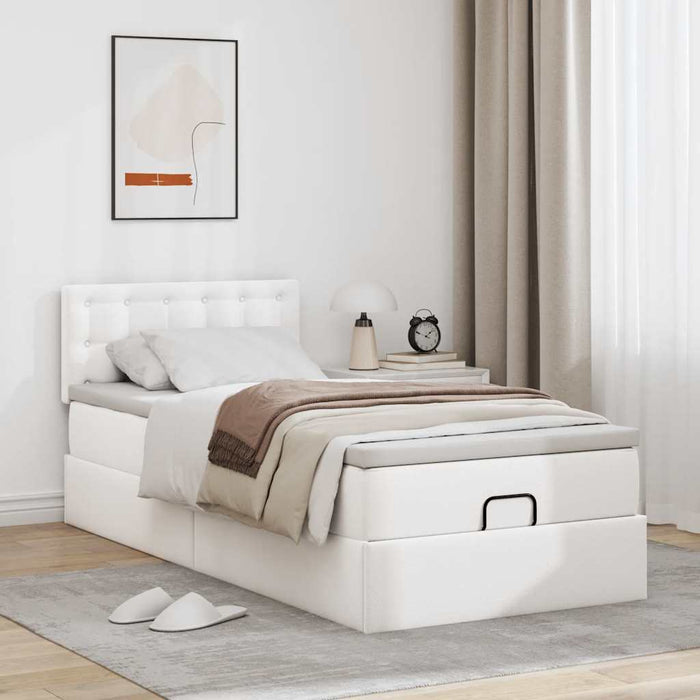 Cadru pat otoman cu saltea alb pur 90x200cm piele artificială - WALTI WALTI
