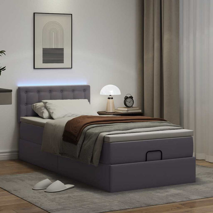Cadru de pat otoman cu saltea gri 90x200cm piele artificială - WALTI WALTI