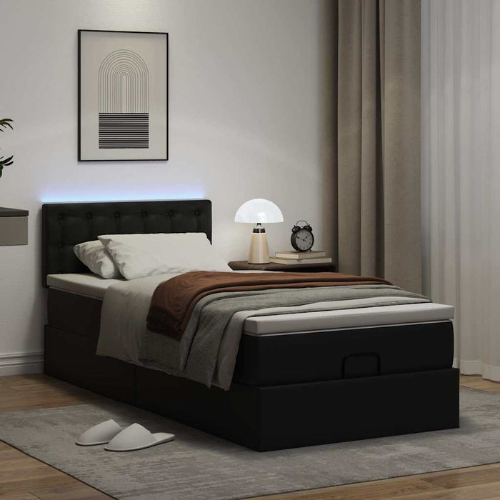 Cadru de pat otoman saltea neagră 100x200cm piele artificială - WALTI WALTI
