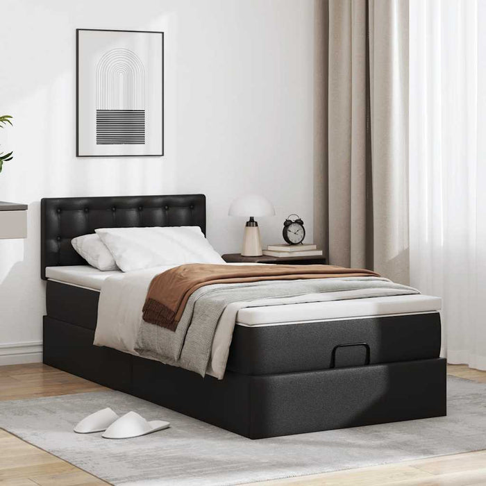 Cadru de pat otoman saltea neagră 100x200cm piele artificială - WALTI WALTI