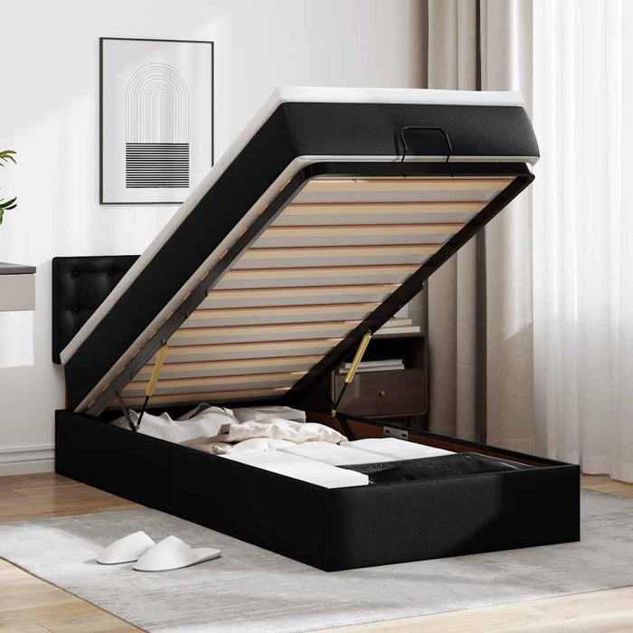 Cadru de pat otoman saltea neagră 100x200cm piele artificială - WALTI WALTI