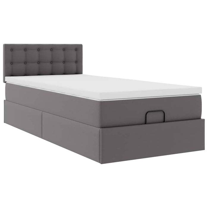 Cadru de pat otoman cu saltea gri 100x200cm piele artificială - WALTI WALTI