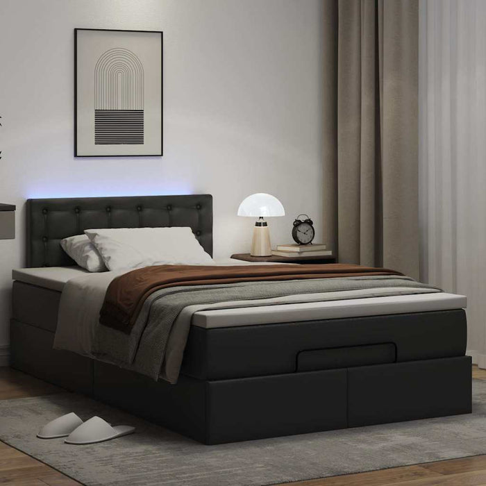 Pat otoman cu saltele și LEDs, negru 120x190cm, piele ecologică - WALTI WALTI
