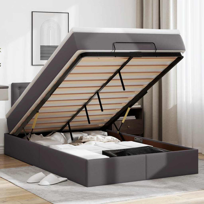 Pat otoman cu saltele și LEDs, gri, 120x190cm, piele ecologică - WALTI WALTI