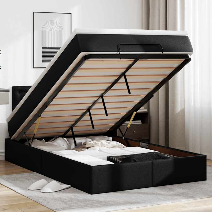 Cadru de pat otoman saltea neagră 120x200cm piele artificială - WALTI WALTI